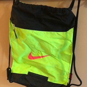 Nike lime green with coral drawstring backpack
